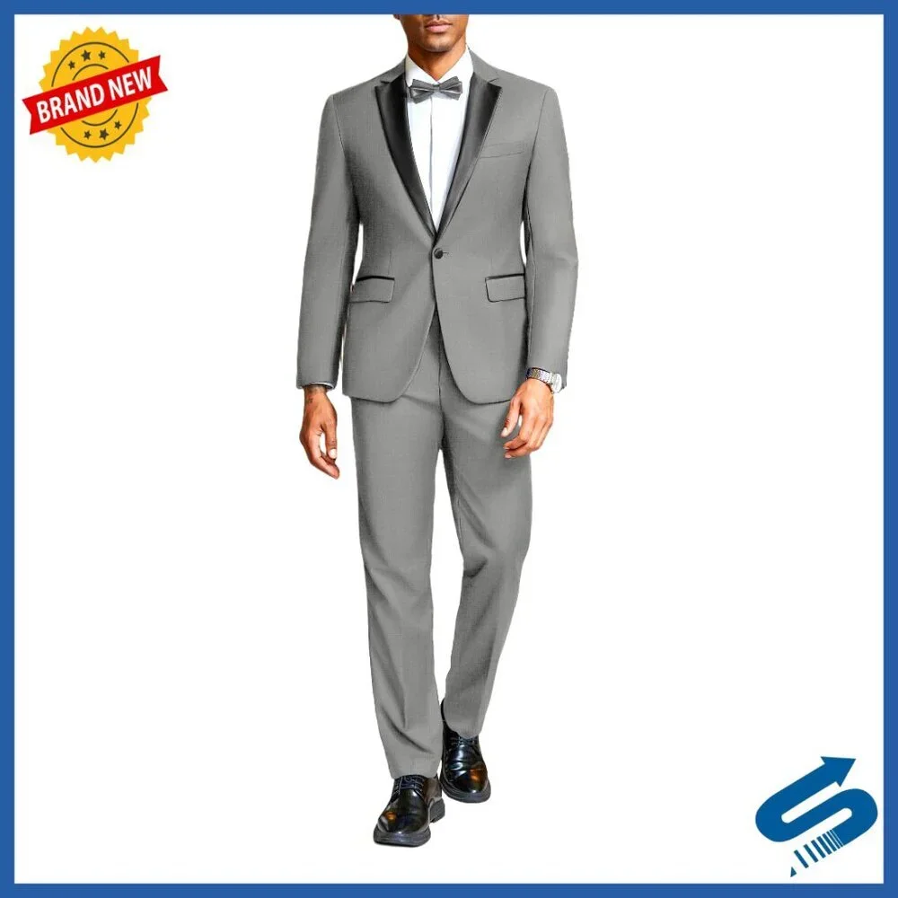 Slim Fit Tuxedo Suit Set with One Button Blazer and Dress Pants